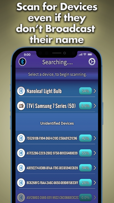 Bluetooth Scan Device Finder screenshot showing real-time distance view