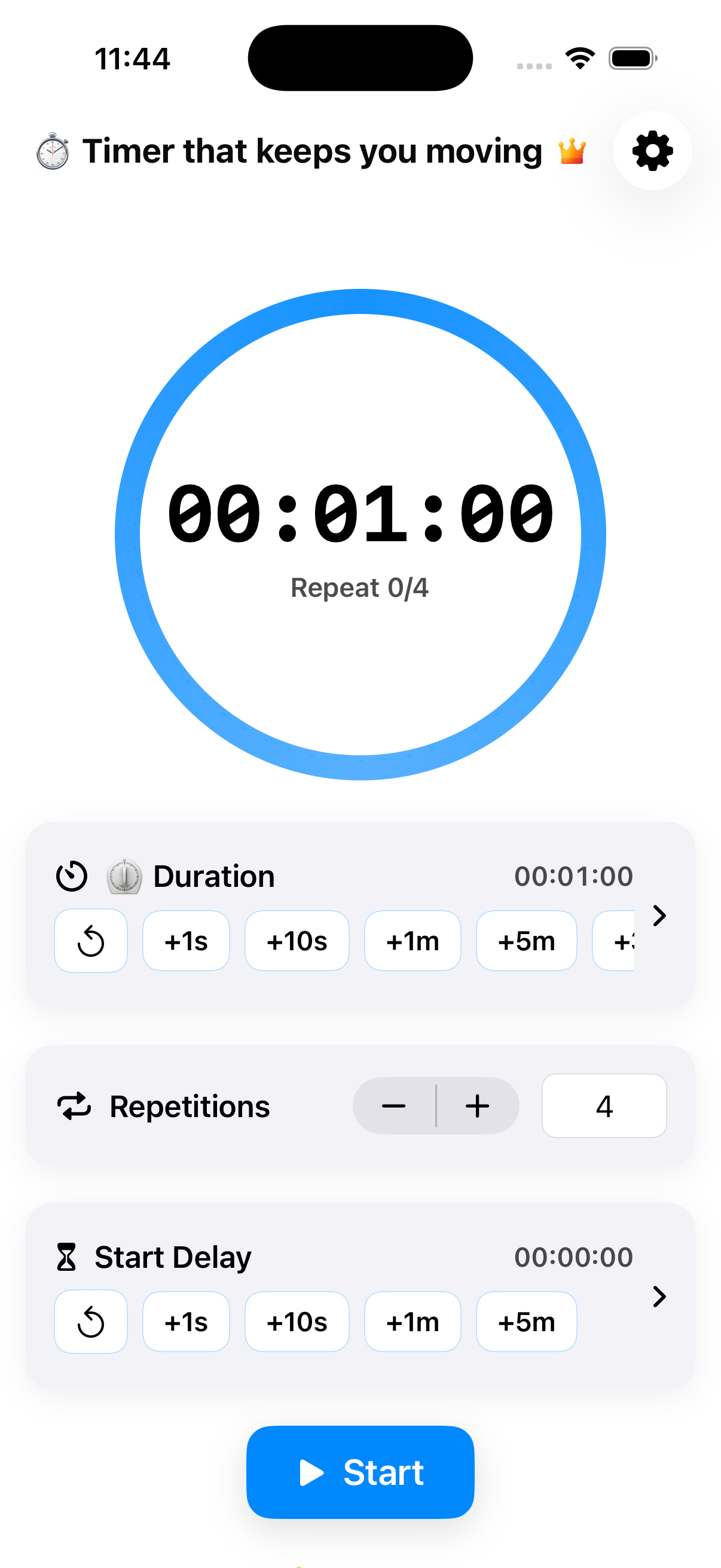timeR timer screen showing a repeating interval